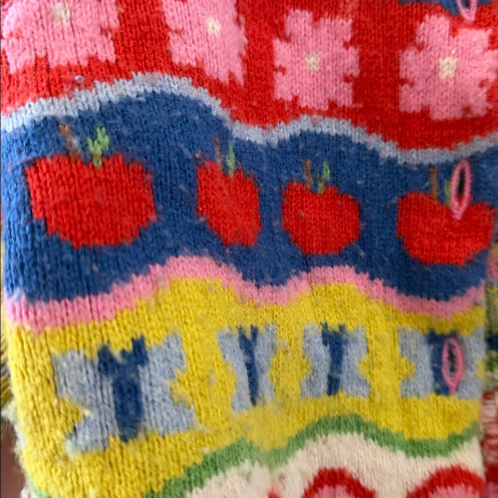 Boden Girls Multi-Color Patterned Knit Cardigan with Pink Trim - Picture 3 of 5
